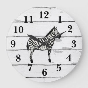 Zebra Wildlife Decor Rustic Shiplap Large Clock