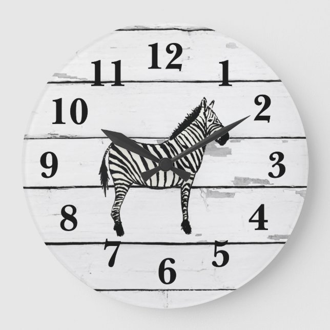 Zebra Wildlife Decor Rustic Shiplap Large Clock (Front)