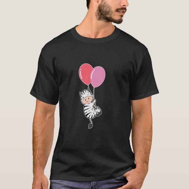 Zebra with Birthday Balloon T-Shirt (Front)