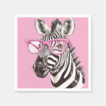 Zebra with Pink Glasses - Light Pink Background