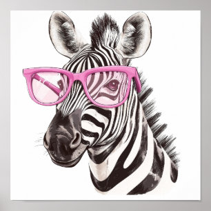 Zebra with Pink Glasses Poster