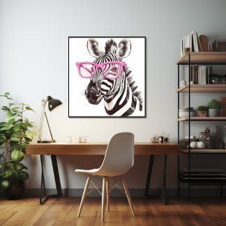 Zebra with Pink Glasses Poster
