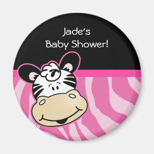 Zebra with Pink Zebra stripes Baby Shower Favour Magnet