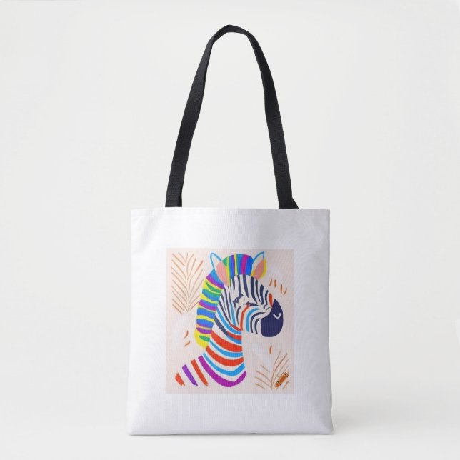 "Zebra with Rainbow Stripes Design Bag – Bold & Co (Front)
