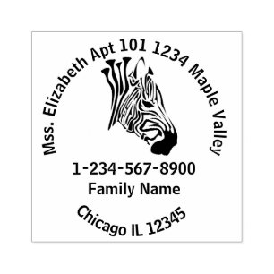 Zebra with Twisted Black Stripes Home Address Rubb Rubber Stamp