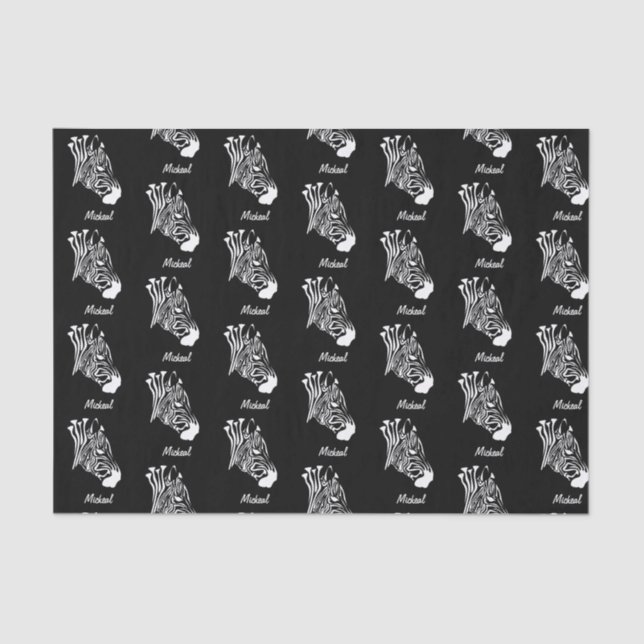 Zebra with Twisted White Stripes Silhouette Tissue Paper (Front)