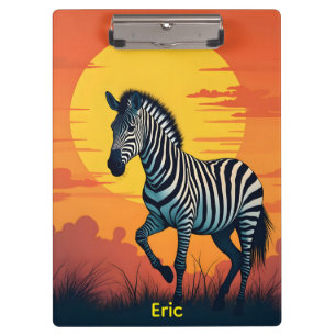 Zebra with Yellow Sun and Orange Sky Clipboard