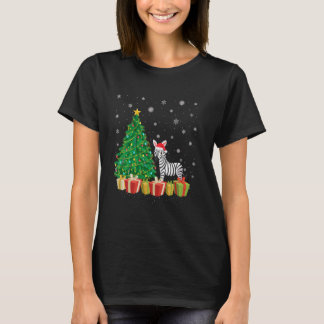 Zebra Xmas Tree Lighting Santa Hat Zebra Christmas T-Shirt