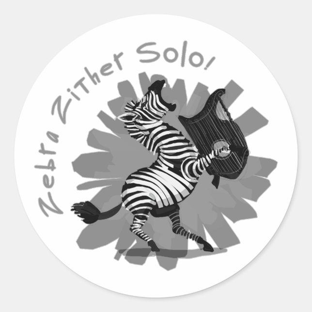 Zebra Zither Solo Classic Round Sticker (Front)