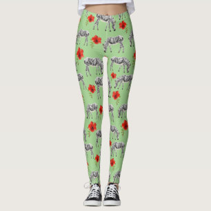 Zebras Among Hibiscus Flowers Leggings