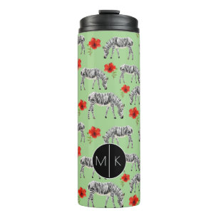 Zebras Among Hibiscus Flowers   Monogram Thermal Tumbler