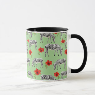 Zebras Among Hibiscus Flowers Mug