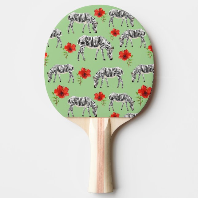 Zebras Among Hibiscus Flowers Ping Pong Paddle (Front)