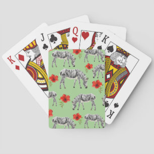 Zebras Among Hibiscus Flowers Playing Cards