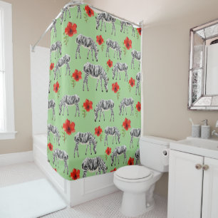 Zebras Among Hibiscus Flowers Shower Curtain