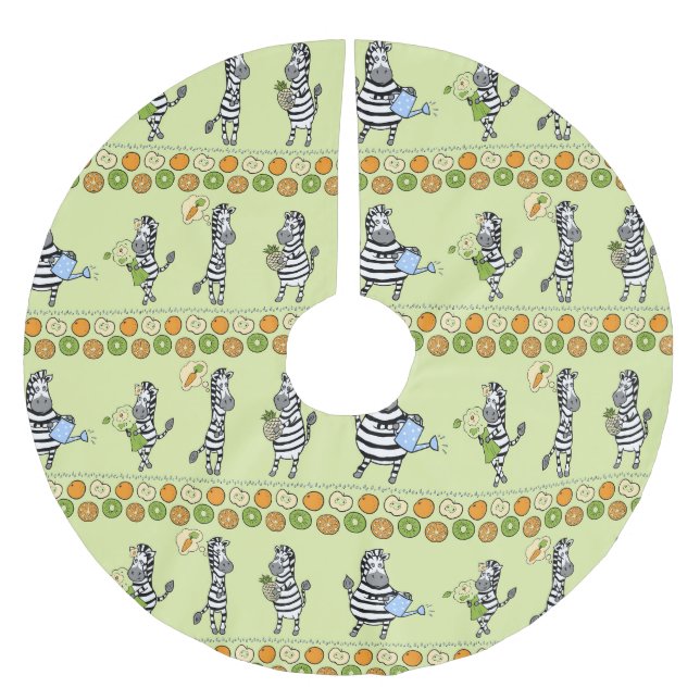Zebras and Fruits Seamless Pattern Brushed Polyester Tree Skirt (Front)