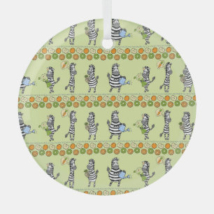 Zebras and Fruits Seamless Pattern Glass Tree Decoration