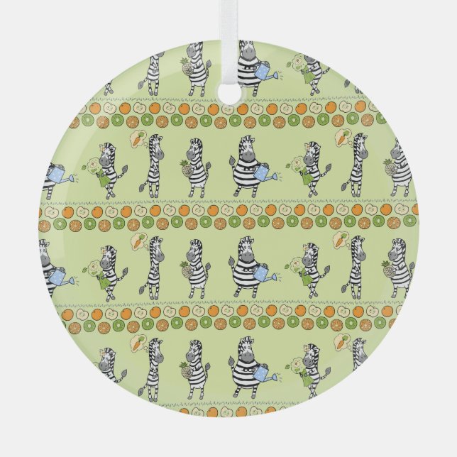 Zebras and Fruits Seamless Pattern Glass Tree Decoration (Front)