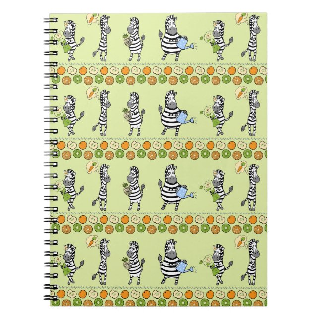 Zebras and Fruits Seamless Pattern Notebook (Front)