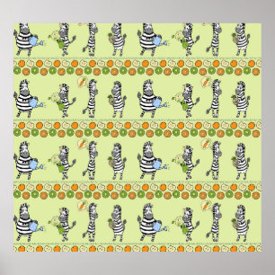 Zebras and Fruits Seamless Pattern Poster