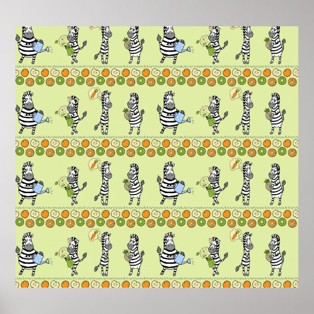 Zebras and Fruits Seamless Pattern Poster (Front)