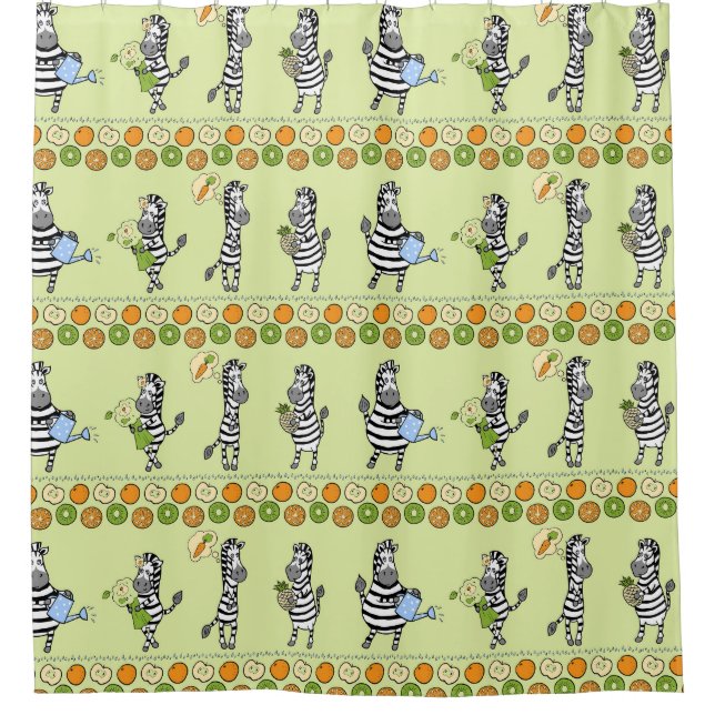 Zebras and Fruits Seamless Pattern Shower Curtain (Front)