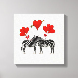 Zebras and hearts on pink damask canvas print