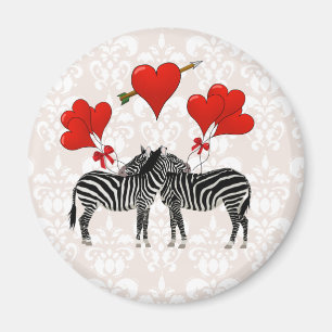 Zebras and hearts on pink damask magnet