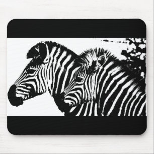 Zebras Animals Black White Pop Art Trendy Template Mouse Mat