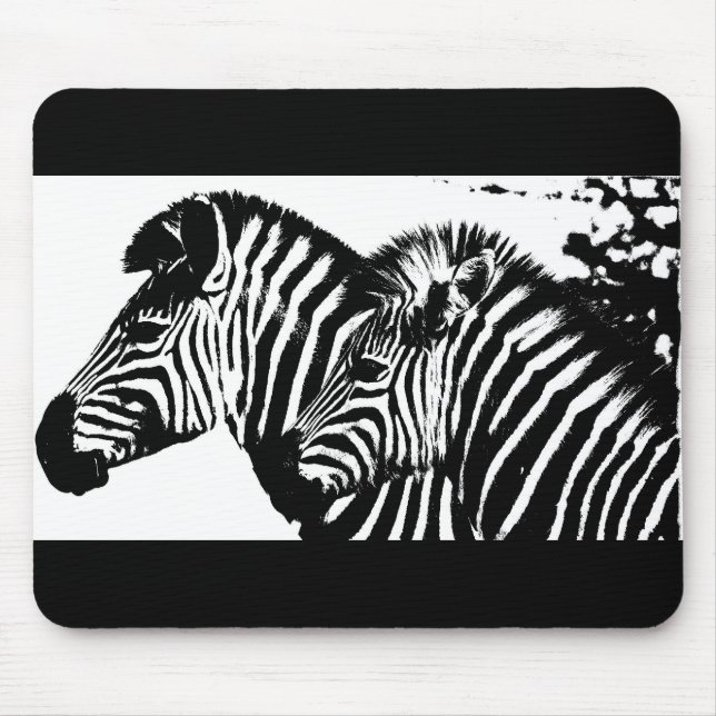 Zebras Animals Black White Pop Art Trendy Template Mouse Mat (Front)