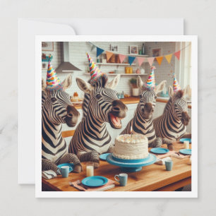 Zebras celebrating, zebra birthday invitation