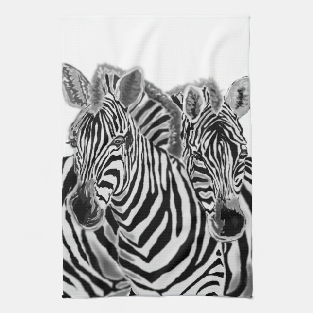 Zebras - Hug - Drawing Tea Towel (Vertical)
