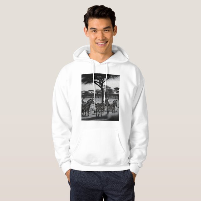 Zebras In Africa Oil Paint, Mens Hoodie (Front Full)
