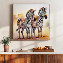 Zebras in Safari Serene African Wildlife Art 