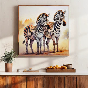 Zebras in Safari Serene African Wildlife Art  Poster