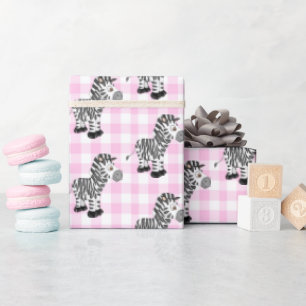 Zebras On Pink Gingham Wrapping Paper