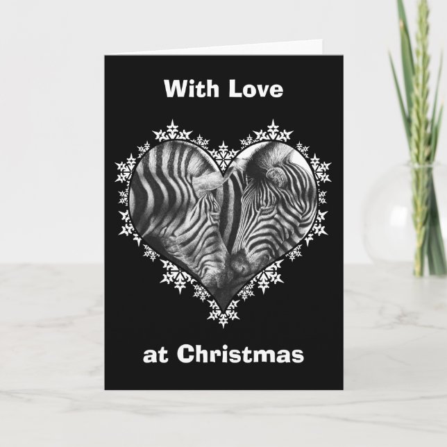 Zebras Snowflake Heart Christmas Card (Front)