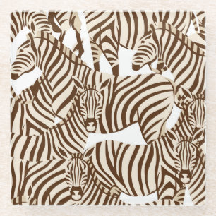 Zebras, wild savanna, seamless pattern glass coaster