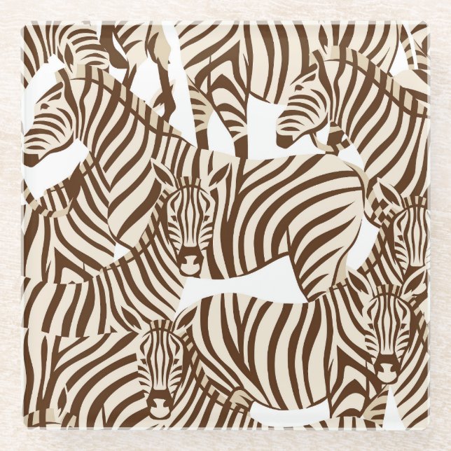 Zebras, wild savanna, seamless pattern glass coaster (Front)
