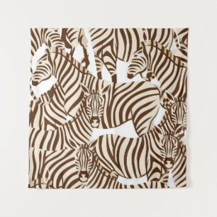 Zebras, wild savanna, seamless pattern tapestry