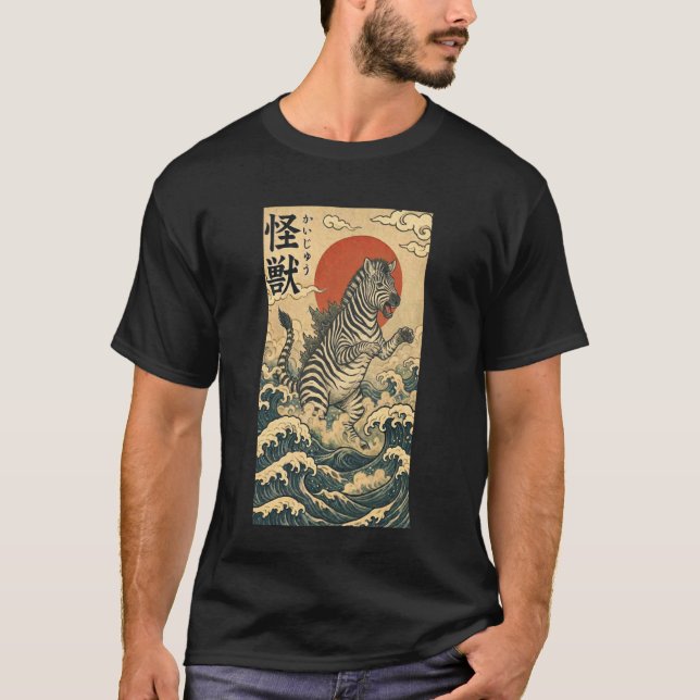 Zebzilla Zebra Japanese Art Funny Graphic Tee Long (Front)