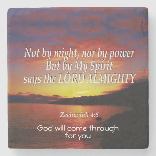 Zechariah 4 NOT BY MIGHT Christian Inspirational Stone Coaster (Front)