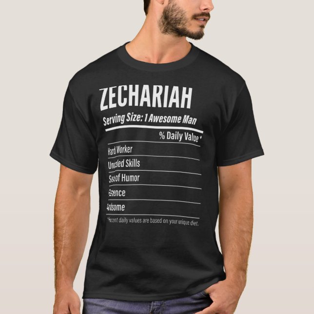 Zechariah Serving Size Nutrition Label Calories T-Shirt (Front)