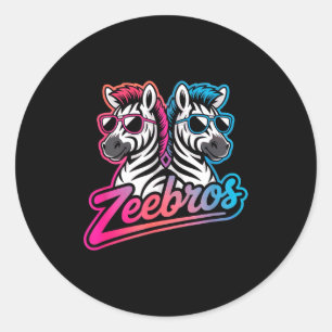 Zeebros Cute Zebra Duo Design For Zebros Lovers  Classic Round Sticker