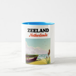Zeeland Netherlands beach travel poster Two-Tone Coffee Mug