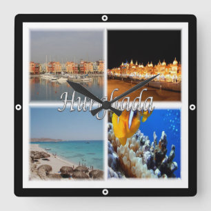 zEG068 HURGHADA, Egypt, Red Sea, Mosaic, Square Wall Clock
