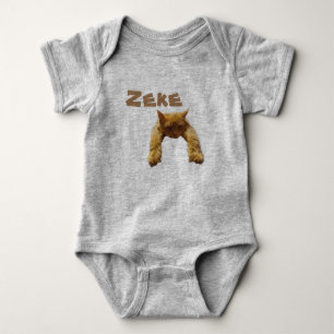 Zeke Name With Funny Lazy Cat, Baby Bodysuit
