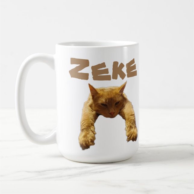 Zeke Name With Funny Lazy Cat, Coffee Mug (Left)