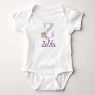 Zelda Name Reveal Floral Letter Z Vintage Flower Baby Bodysuit
