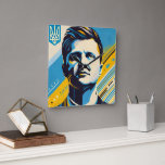 Zelenskyy Pop Art Wall Clock<br><div class="desc">Zelenskyy Clock brings vibrant pop art style to any room,  honouring Ukraine’s leader in a unique square design. Perfect for supporters,  art lovers,  or anyone seeking a bold political and decorative statement piece.

Thanks</div>